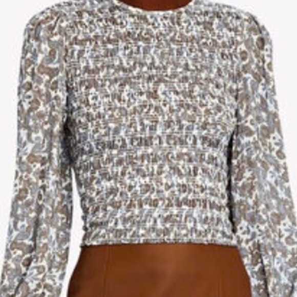 NEW Intermix Womens Bay Smocked Blouse Cropped Long Sleeve Multi Pattern Size S - Picture 3 of 6